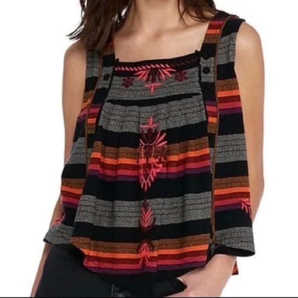 FP embroidered striped swing tank top
